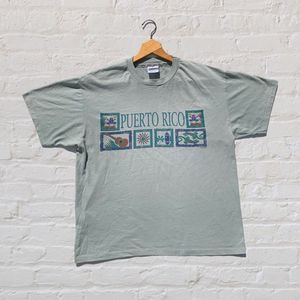 Vintage 90s Puerto Rico T-shirt Green Coqui Frog Tropical Guitar Size Large